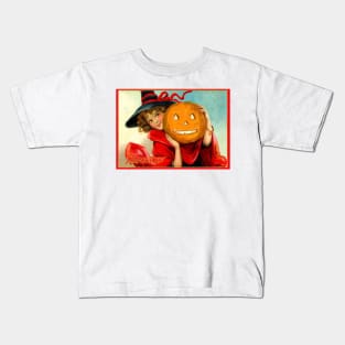 Vintage Halloween Witch With Pumpkin Kids T-Shirt